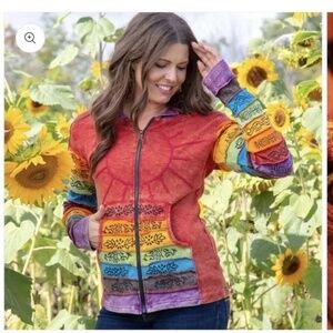 Greater Good Network Sweatshirt Womens XXL Sunshine Zip Hoodie Patchwork BOHO‎